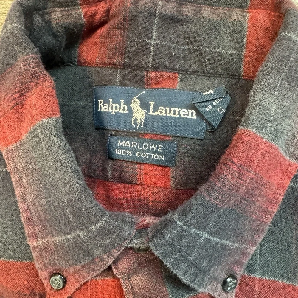 Ralph Lauren Marlowe Mens Size Med Shirt Flannel Vintage Buffalo Plaid Red Black